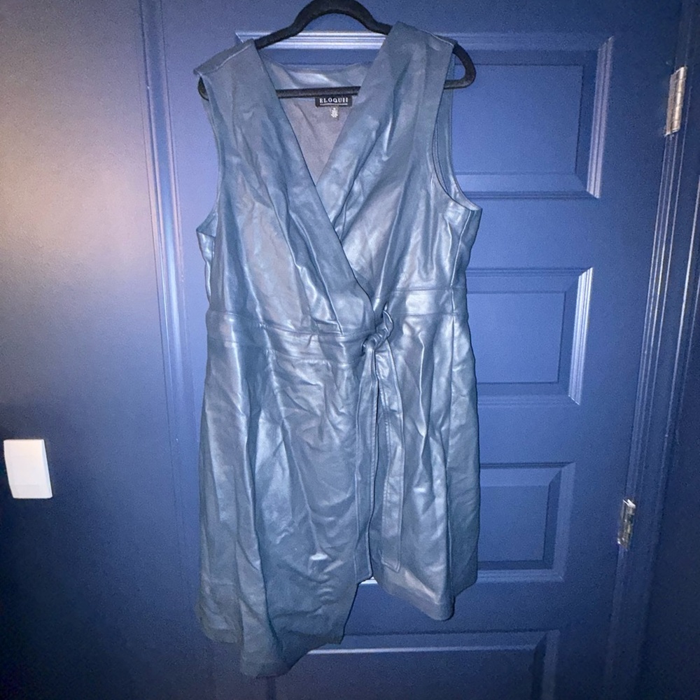 Eloquii Slate Blue Faux-Leather Wrap Mini Dress